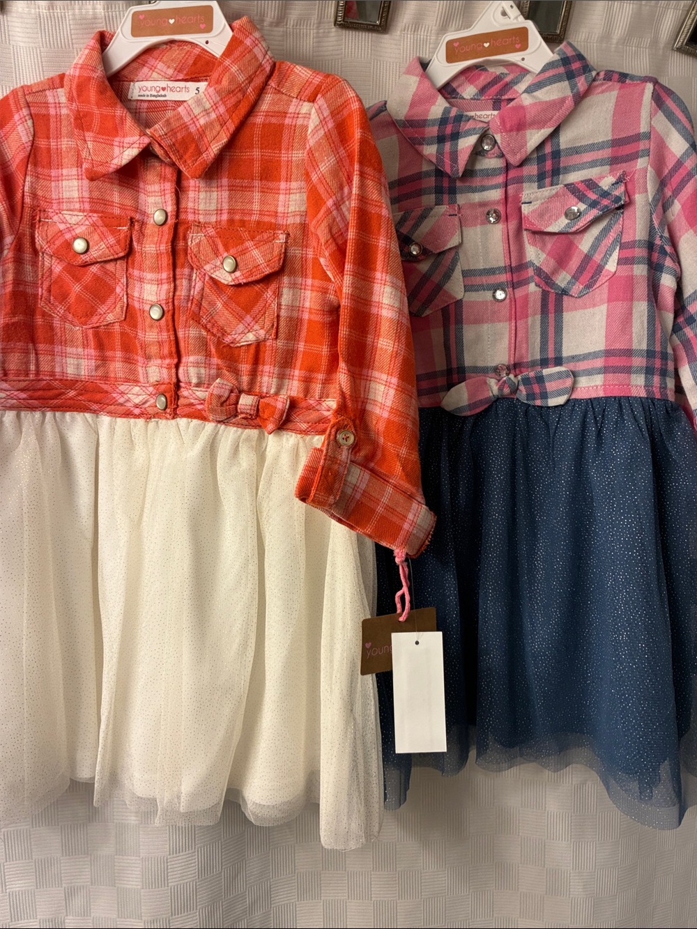 Bundle 2 dresses with plaid top and tulle skirt size 5
